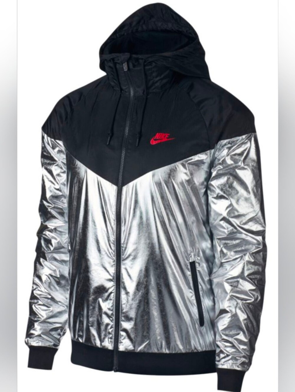 Nike Metallic Windrunner Jacket Size XXL Chrome & Black Reflective